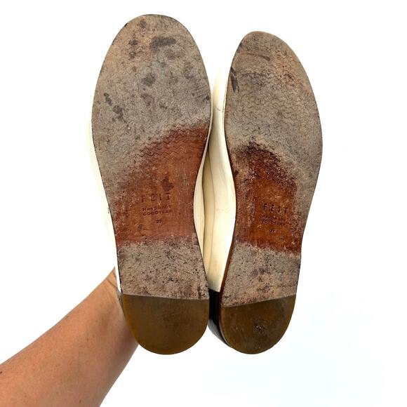 Feit Flat Slipper Loafer Slip Ons Bi Color Cream Brown Leather 37 Size 6.5 - Picture 9 of 11